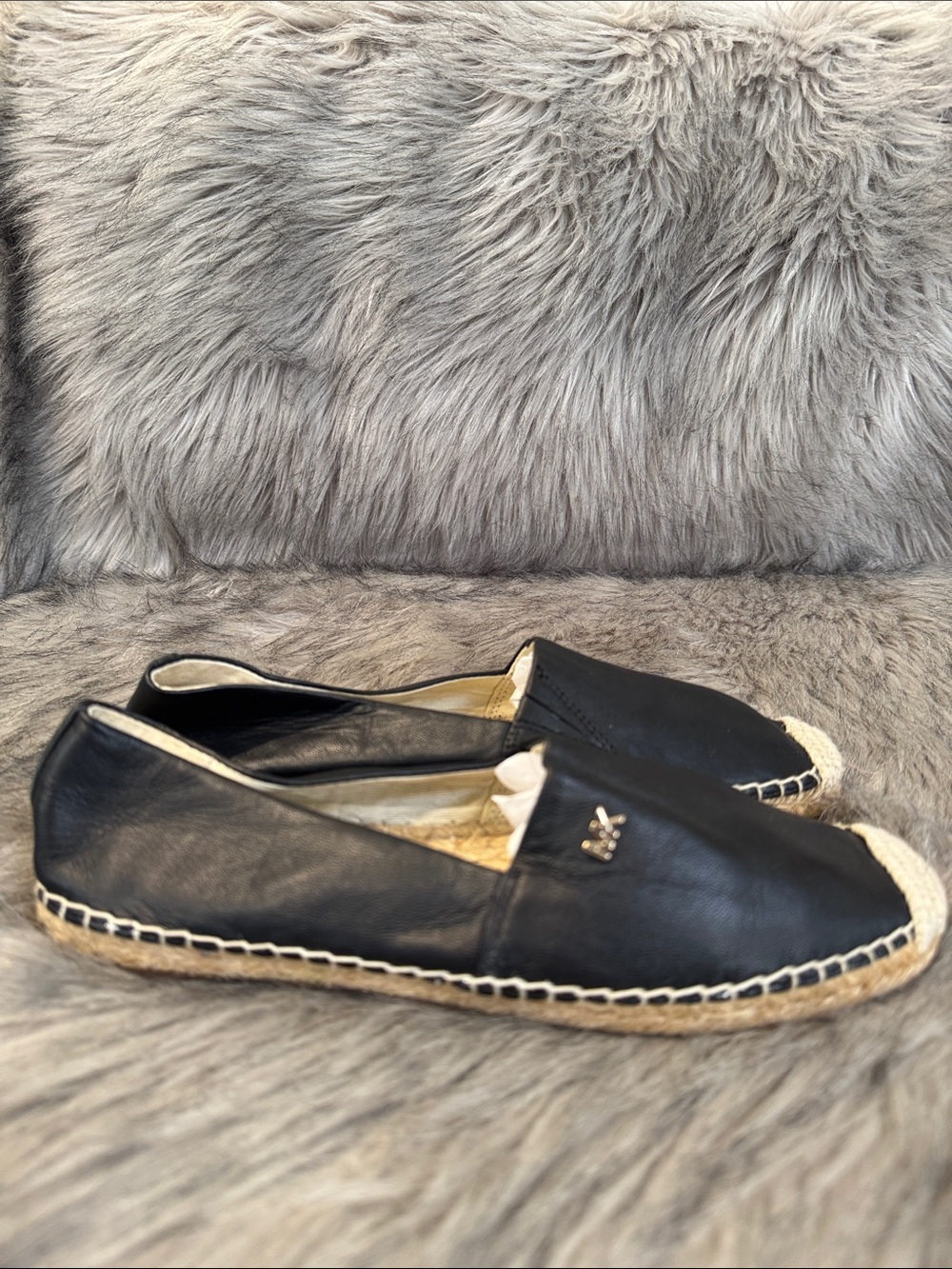 MICHAEL Michael Kors Leather Espadrille Flats in Black with Signature Emblem